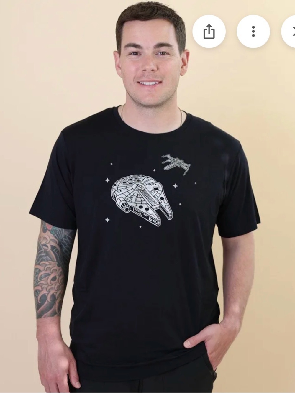 Kyte baby - Men’s Black Graphic Star Wars T-Shirt with Starship Design